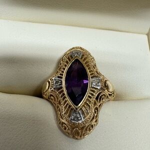 14k Yellow Gold and Amethyst Filigree Ring